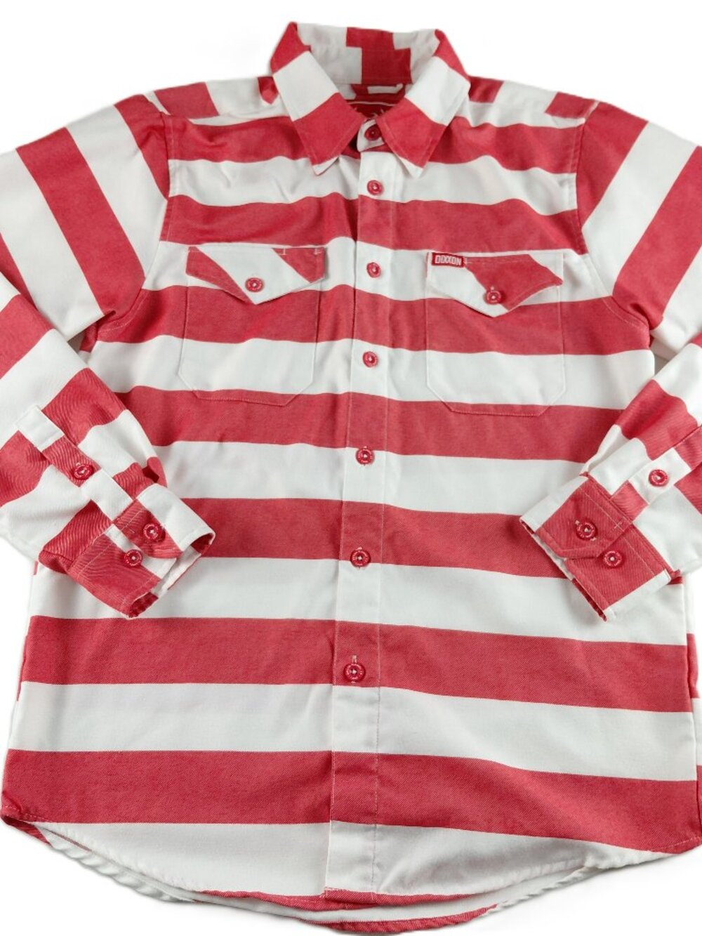 Dixxon The Cane Button Front Flannel Shirt Men's Size Small Red White Striped